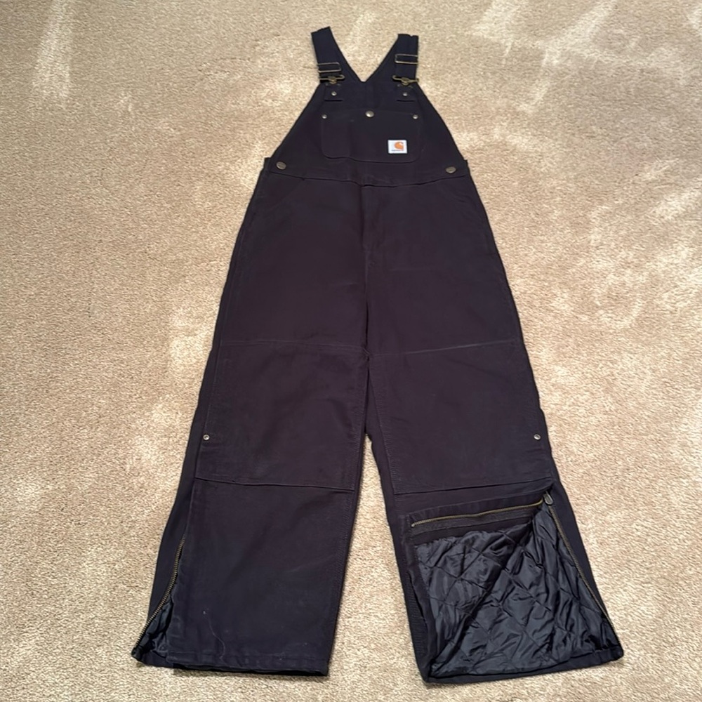 Kids Carhartt loose fit canvas insulted bib overall. Size 10. Black
